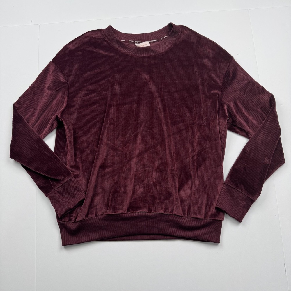 Joyspun Sweater Womens Small Burgundy Velour Pullover Long Sleeve Soft Cozy Top